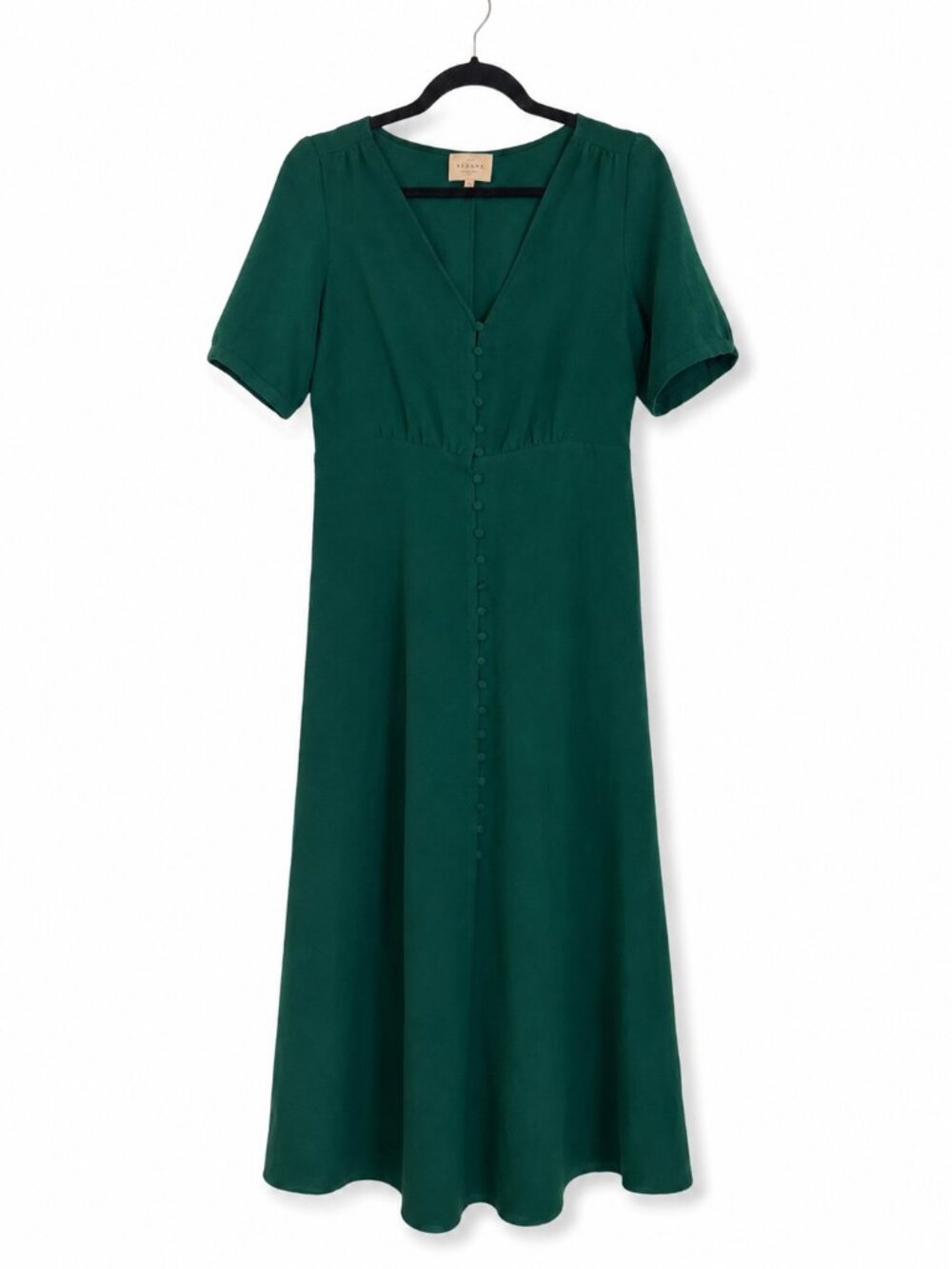 Sézane Emerald Green Button-Front Midi Dress - Picture 4 of 7